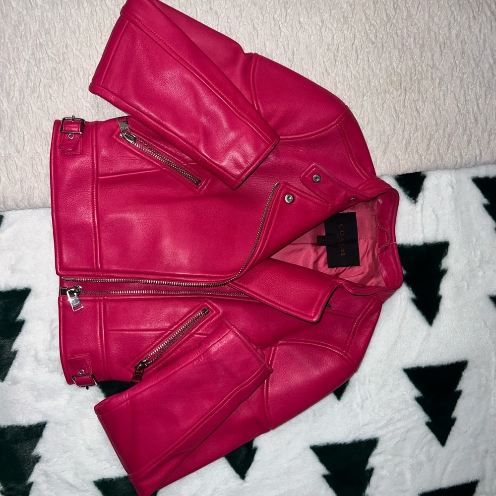Coach Leather Jacket Hot Pink